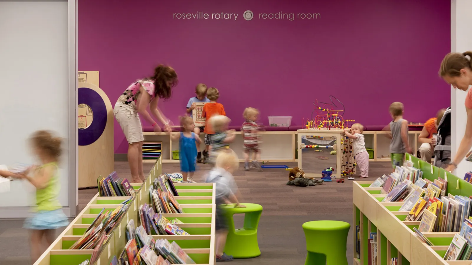Roseville Library children’s area with books and play stations